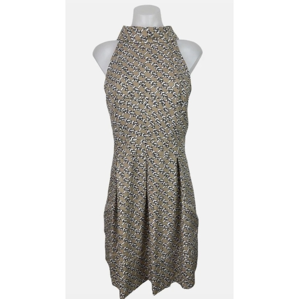 Jessica Simpson Tan Chain Link Halter Neck Pleated A-Line Dress with Pockets 10 - Picture 3 of 8